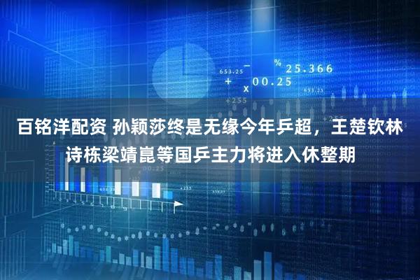百铭洋配资 孙颖莎终是无缘今年乒超，王楚钦林诗栋梁靖崑等国乒主力将进入休整期